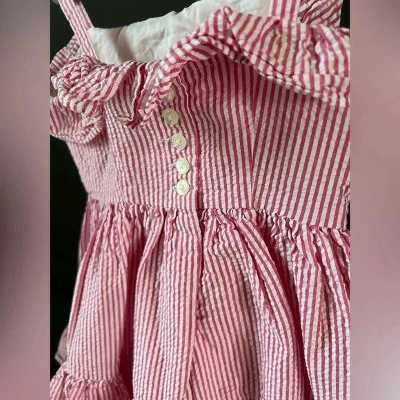 Polo Ralph Lauren 2T pink searsucker dress ruffle hem - Picture 3 of 4